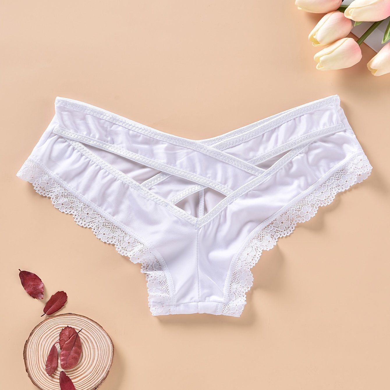 Lace Trim Hipster Panties with Cross Hollow Out Design are Breathable Intimates for Women's Lingerie & Underwear.