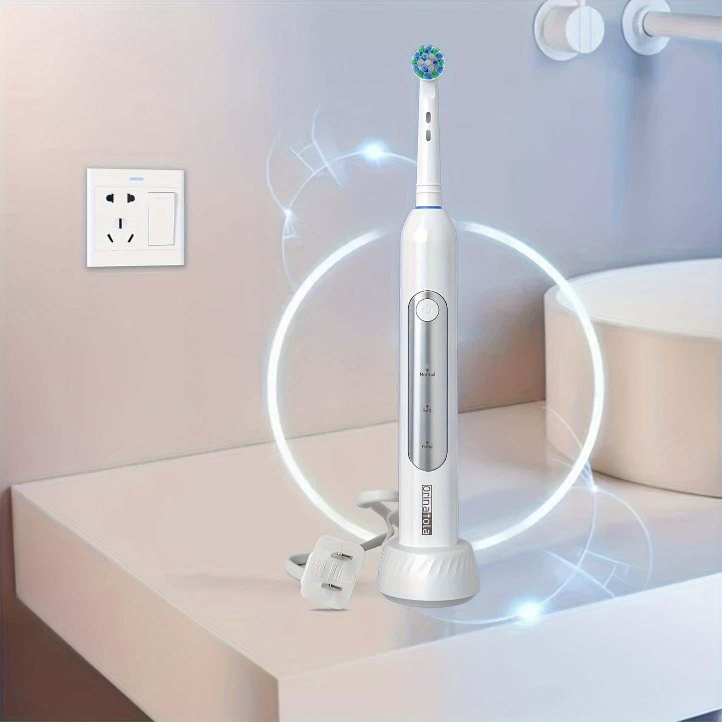 Orinatola Electric Toothbrush with 3 rotating cleaning modes, 1 travel case, 2 replacement brush heads, induction charging, and high rating - ideal for gifting.