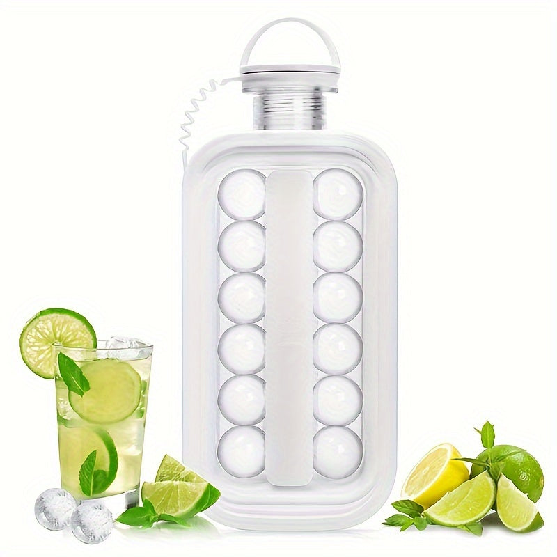 Foldable ice maker bottle with tray, high-capacity ice maker, and silicone molds for refrigerator.