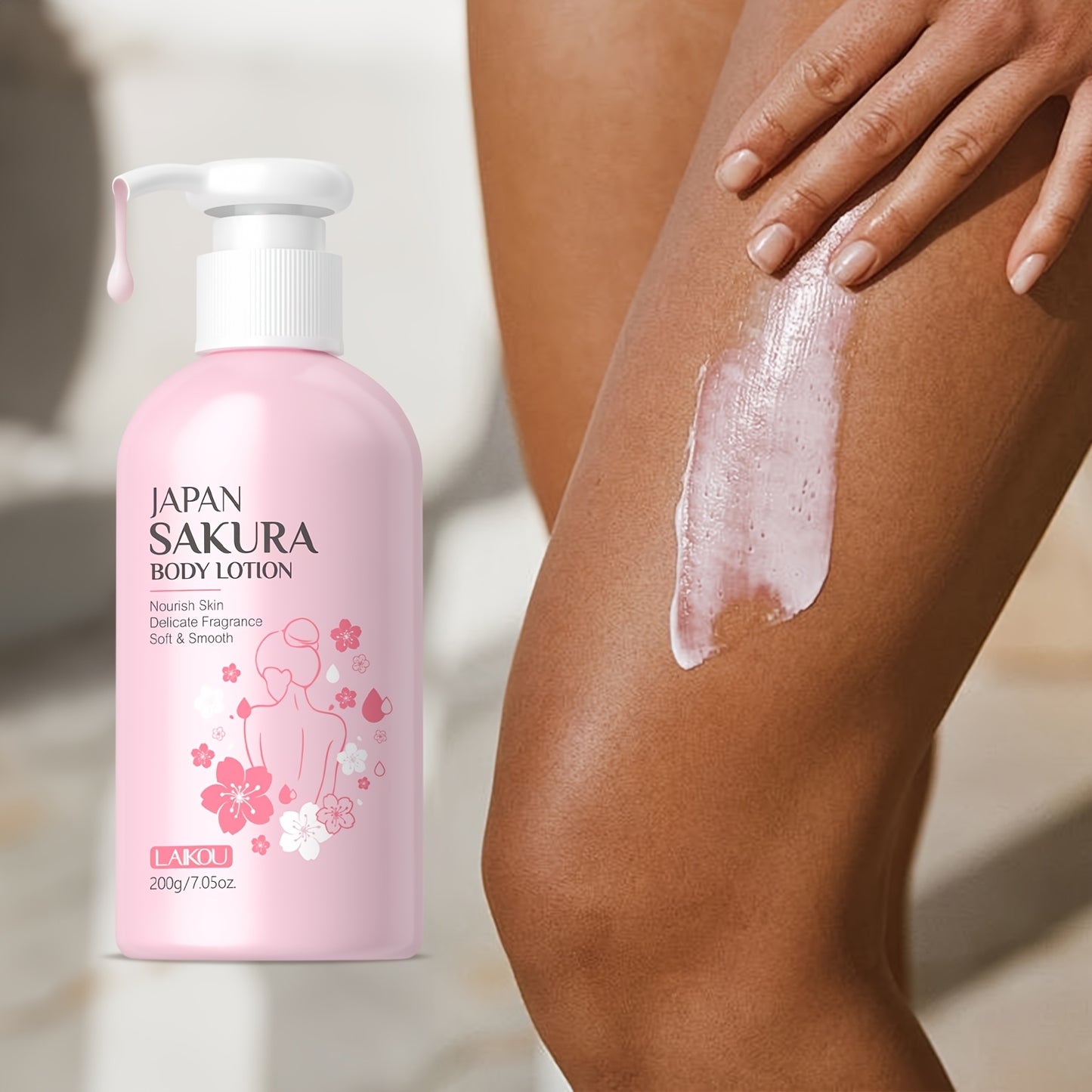 LAIKOU Sakura Radiant Body Lotion 7.05oz - Hydrating cream for dry, cracked skin with Vitamin C & Shea Butter.