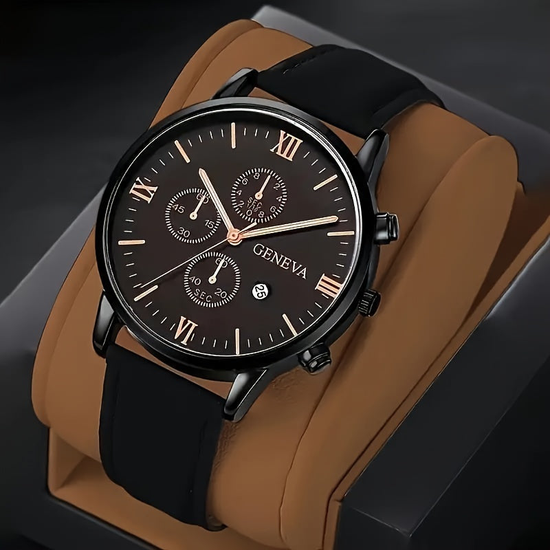 Elegant Men's Quartz Watch with Date Function - Timeless Circular Face, Synthetic Leather Band, Roman Numeral Dial, Ideal Present for Boyfriend/Father