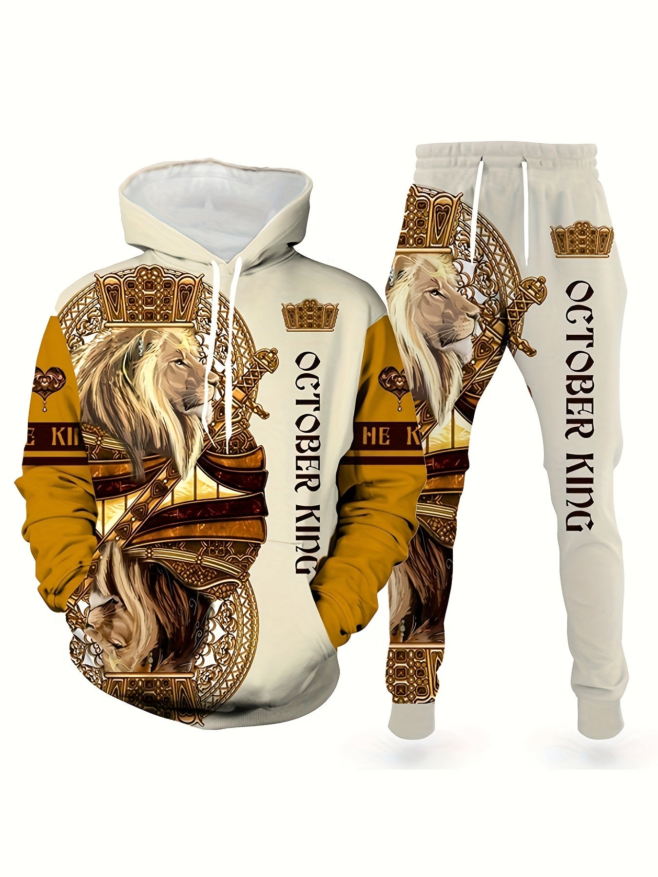 Autumn Men's Lion Pattern Sports Pajama Set