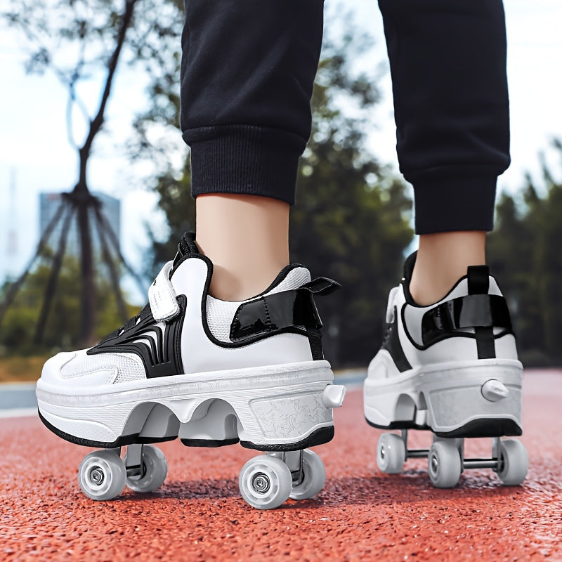 Boy's trendy skate shoes with detachable wheels and non-slip fastener