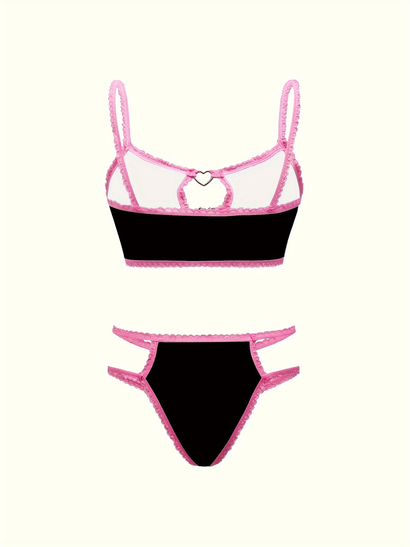 Pink lace set with cute rabbit print bra and panties.