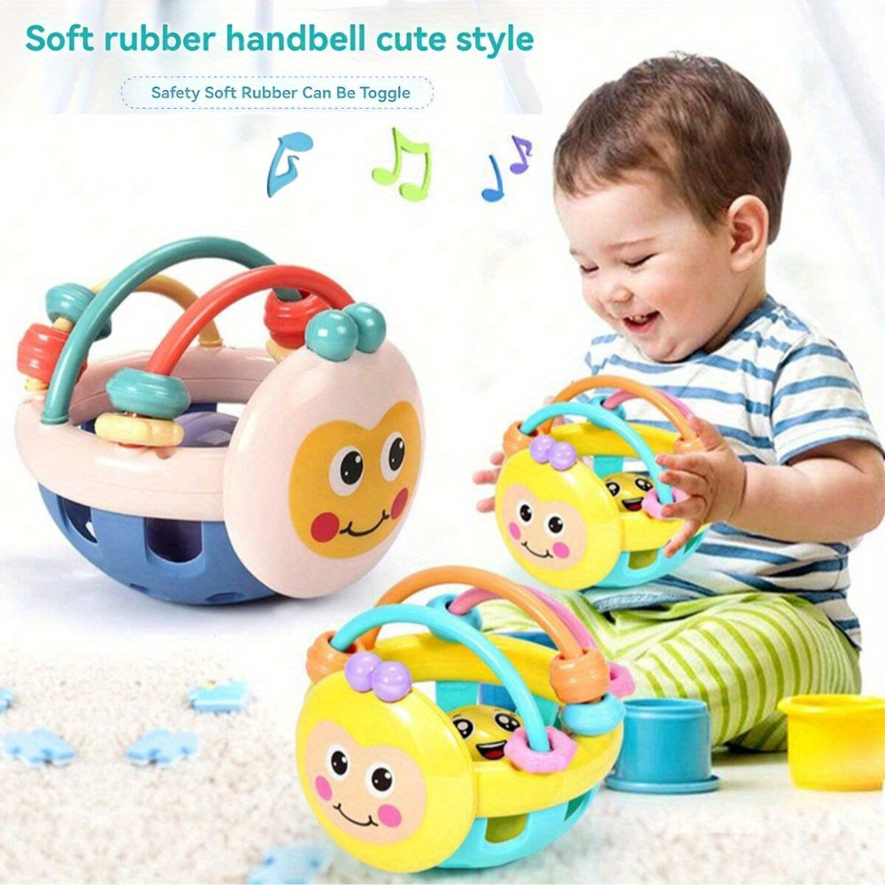 Sensory rattle and teething balls promote motor skills, curiosity, and comfort.