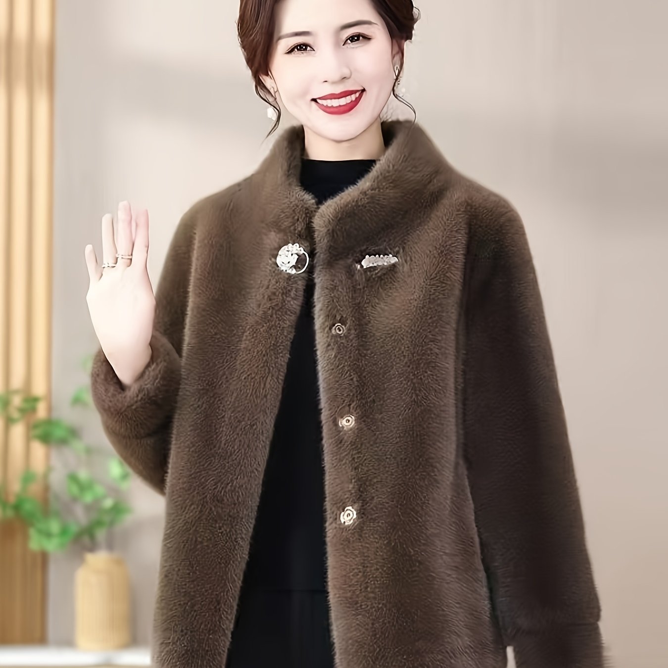 Faux fur winter coat for women.