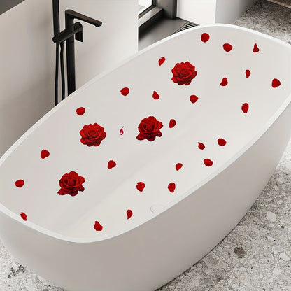 6pcs Rose Petal Pattern Bathtub Appliques for Valentine's Day Home Decor.