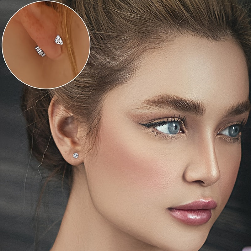 These hypoallergenic flat back earrings are perfect for women with sensitive skin. Made of Star Heart protein stone, they feature a European screw back design and are available in pink, silver, and AB colors. Suitable for men, women, and girls alike.