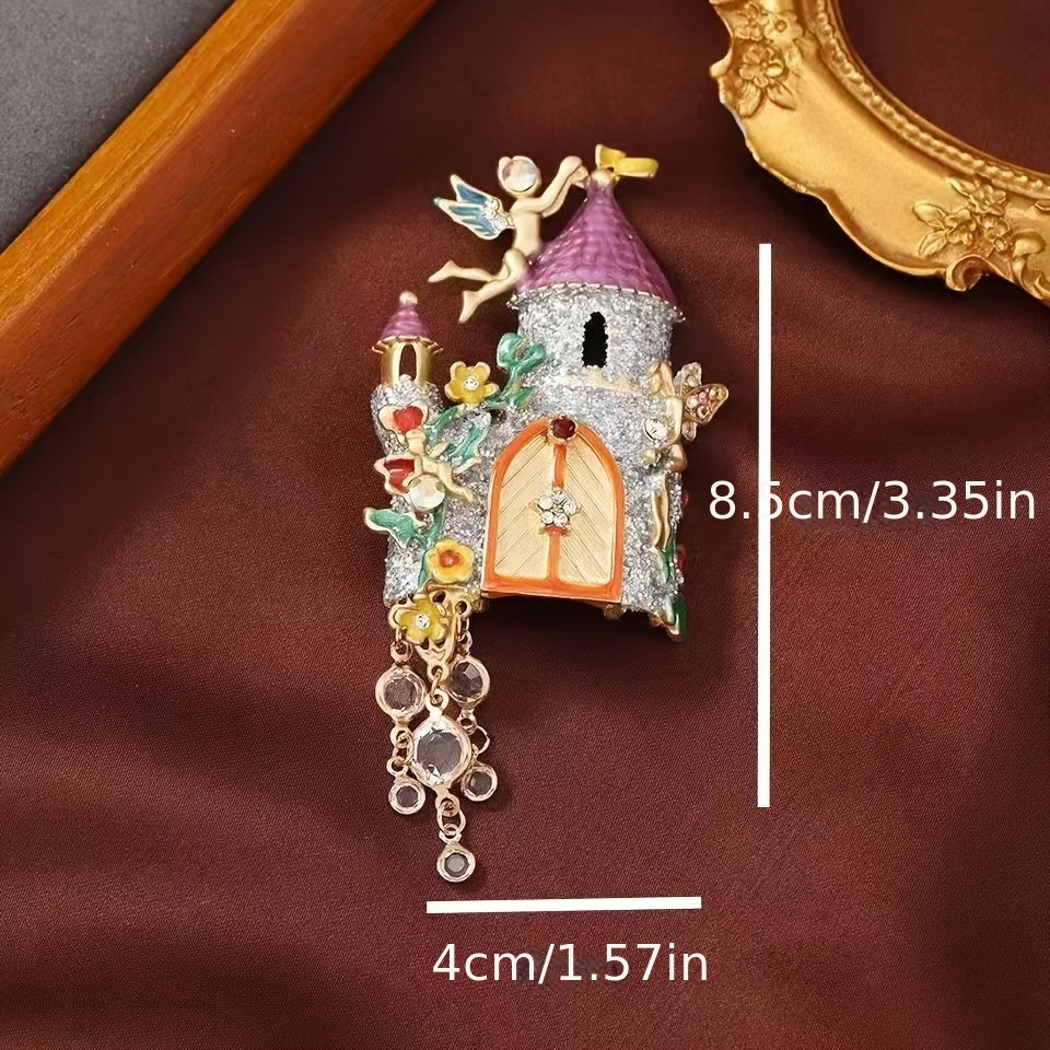 Elegant Retro Style Vintage Fairy Tale Castle Tassel Pendant Brooch Pin - Perfect Clothing Accessory