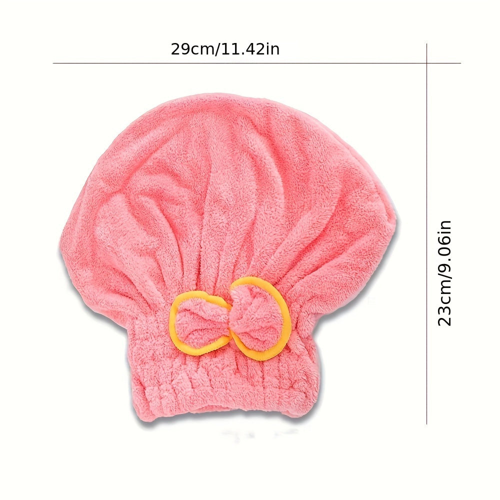 Soft microfiber hair towel wrap with ribbon - quick dry, super absorbent shower cap for women and girls.