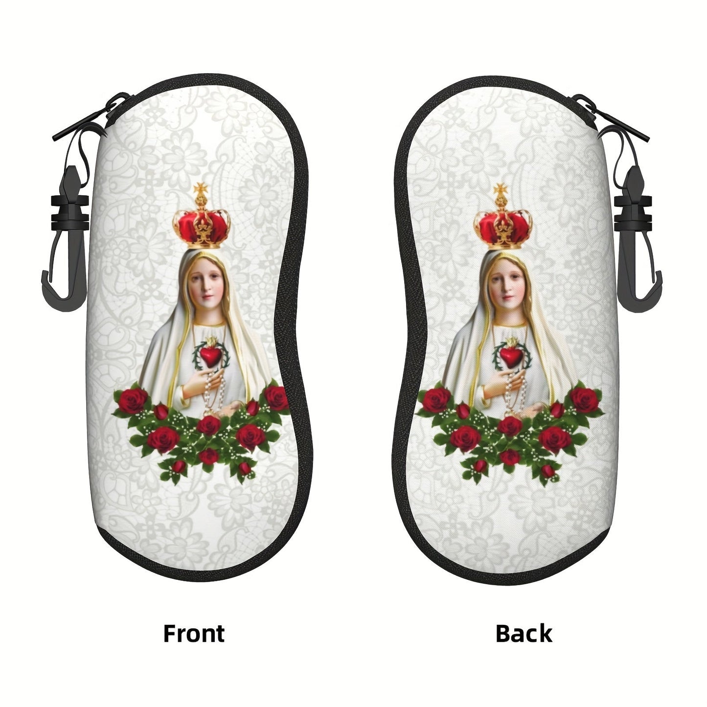 Virgin Mary Our Lady of Fatima Print Eyeglass Case with Keychain, Waterproof Sunglass & Reading Glasses Pouch, Neoprene Soft Accessory, Lightweight and Unisex - 1 Pack