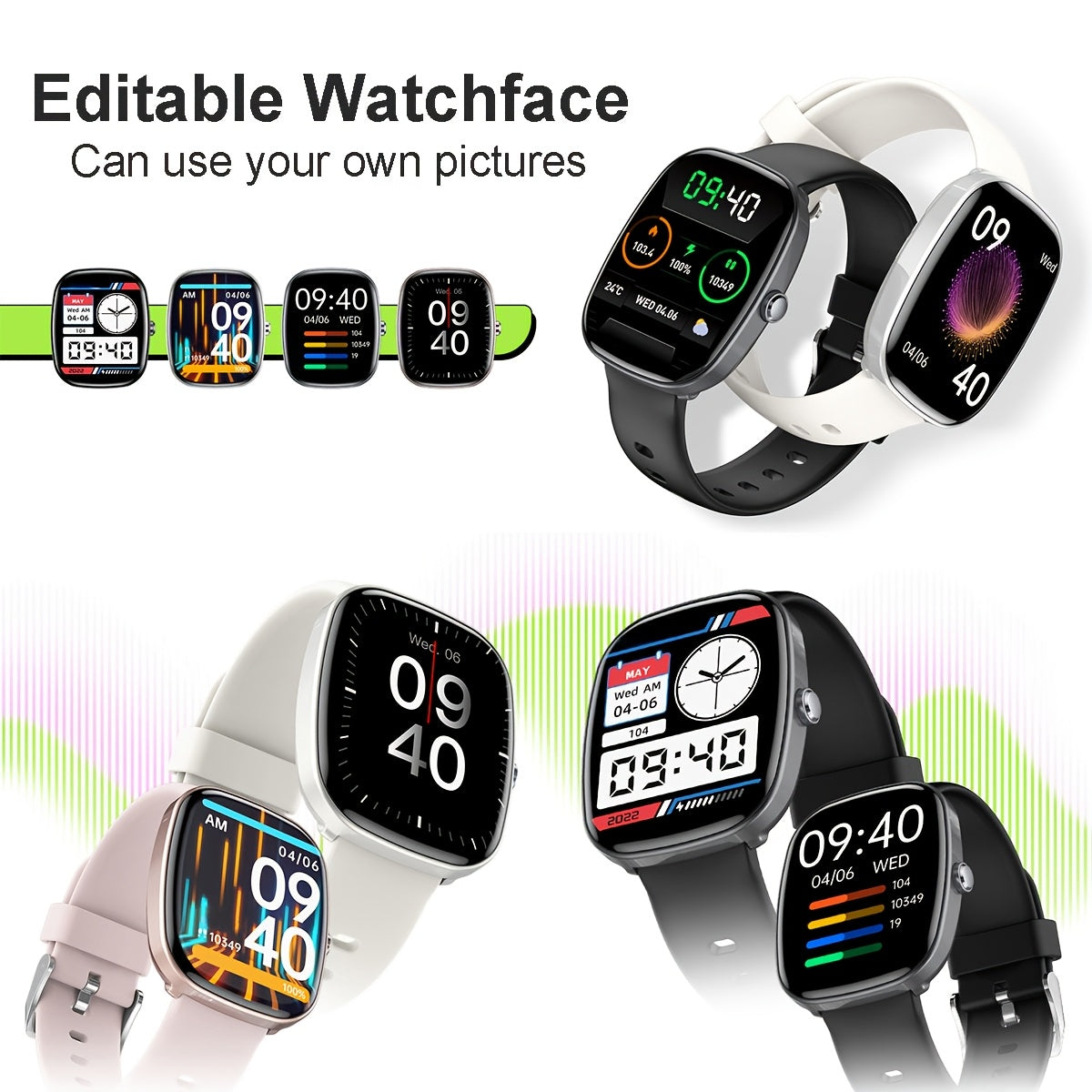 1.83 inch full touch screen smart watch syncs with mobile phone for calls and sports tracking. Compatible with iPhone and Android.