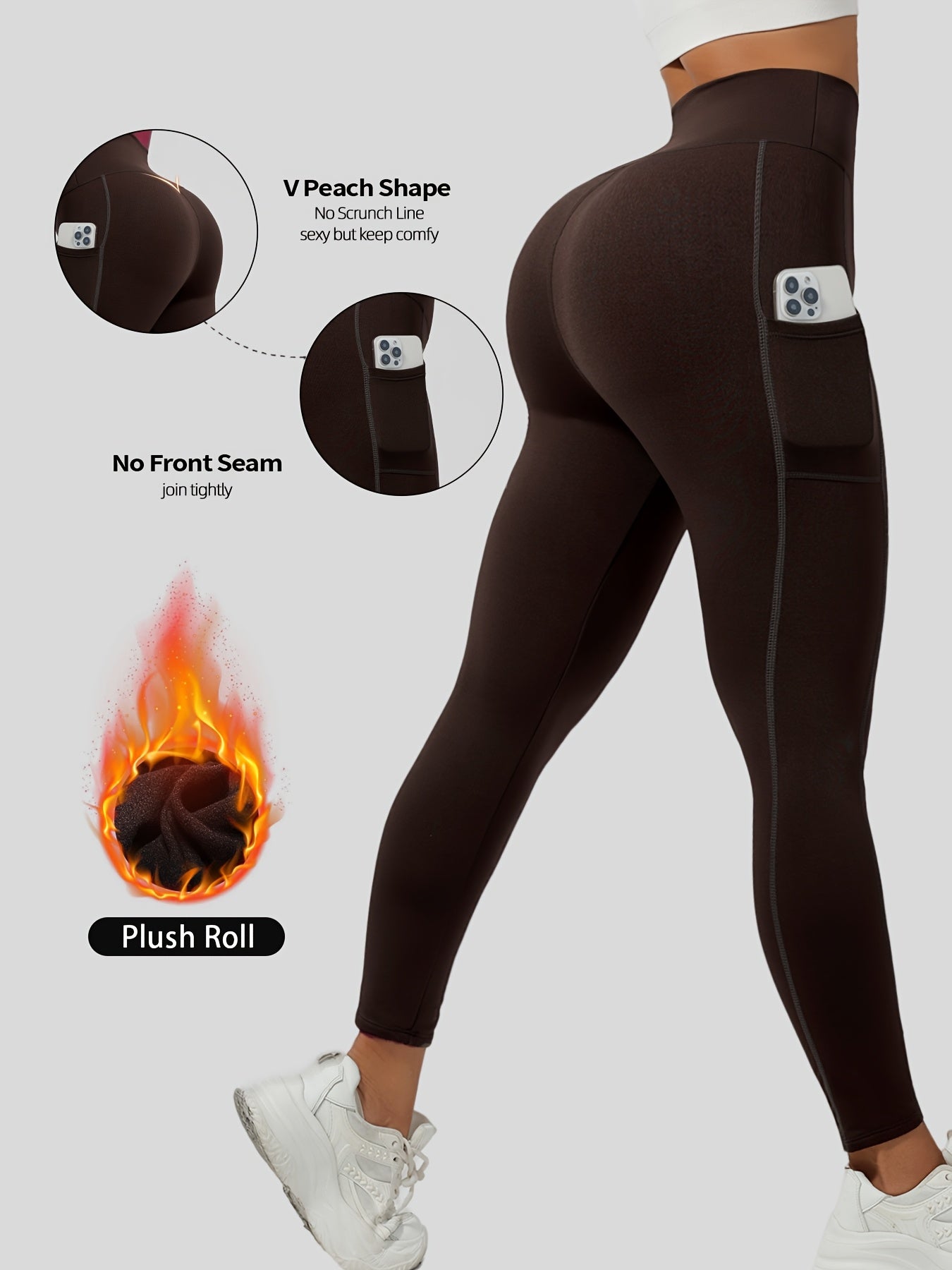 Women's solid color yoga leggings with pocket, medium support, polyester knit fabric, no bra cup, 1 piece.