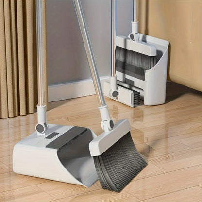 3-in-1 foldable broom and dustpan set with unflagged bristle sweep brush suitable for multi-surface cleaning in home and dorm rooms.