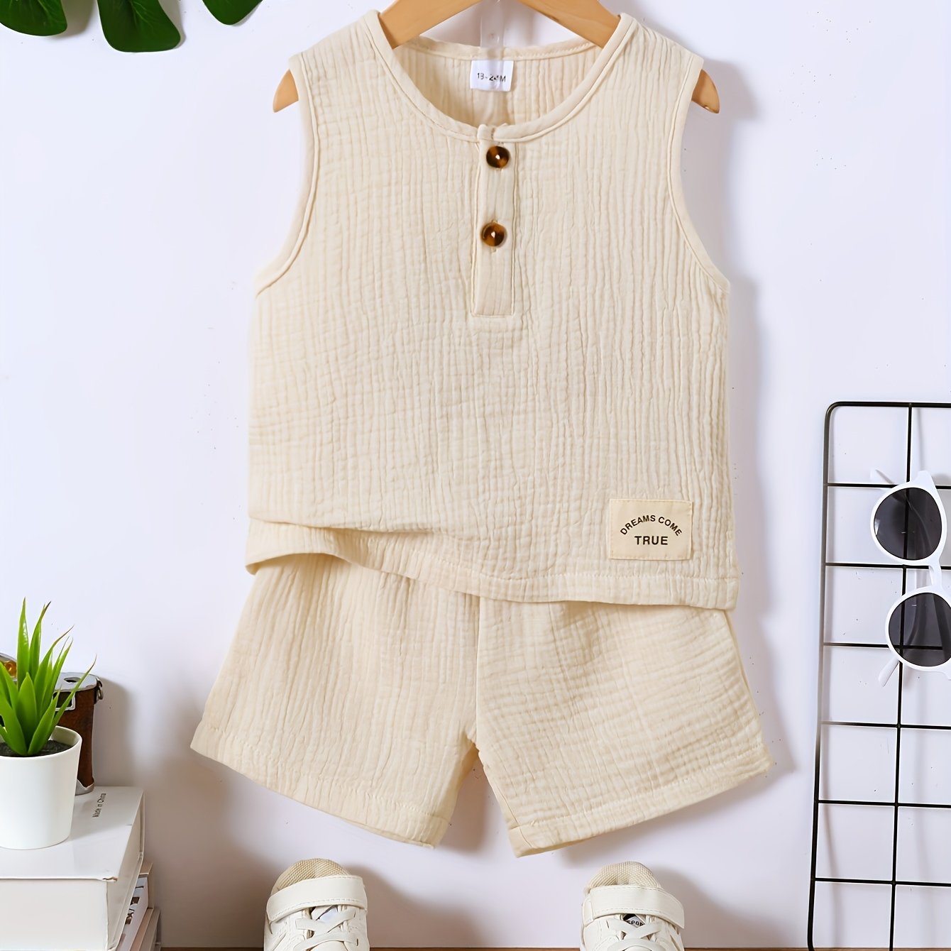 Toddler's 100% Cotton Muslin Casual outfit, Sleeveless Top & Shorts Outdoor Set