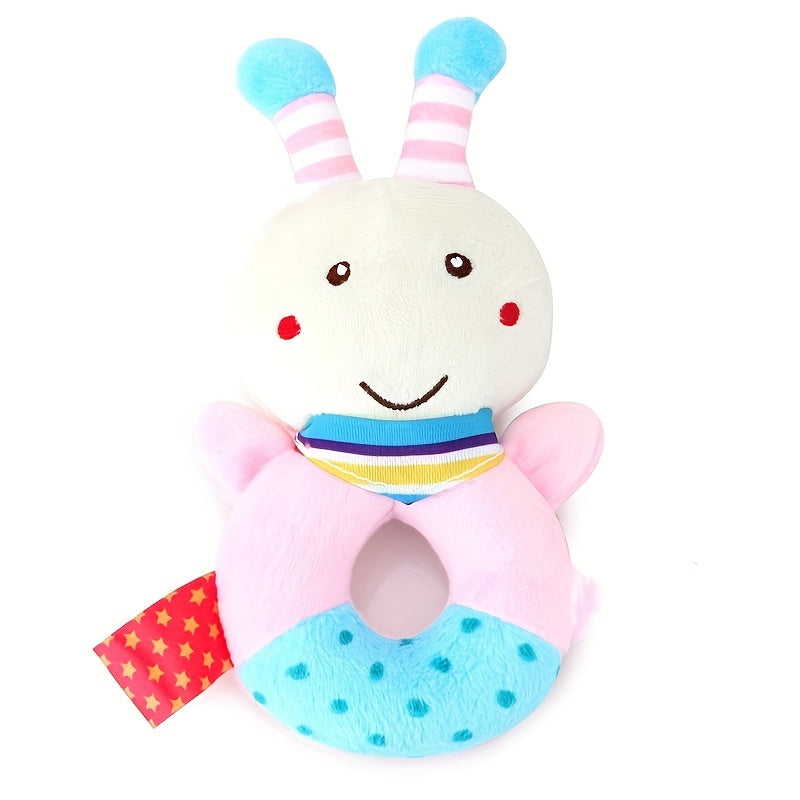 Round hand rattle baby toy with adorable cartoon animal design, a plush and cute option for your little one.