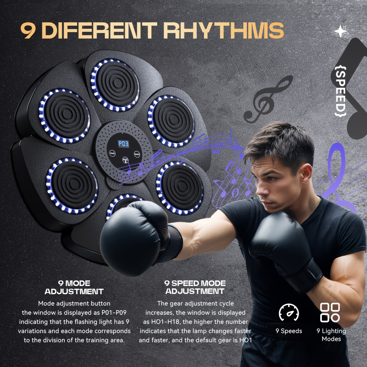 PJ 1pc Music Boxing Machine for Home Fitness - Wall-Mounted, Smart Music Boxing Trainer with USB Charging