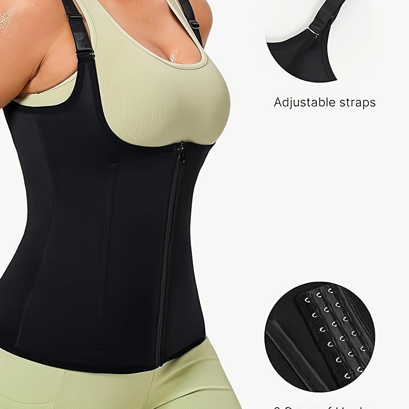 Stylish shapewear bodysuit with zip-up front for tummy control and slimming effect. Made of nylon and polyester blend, hand-washable.