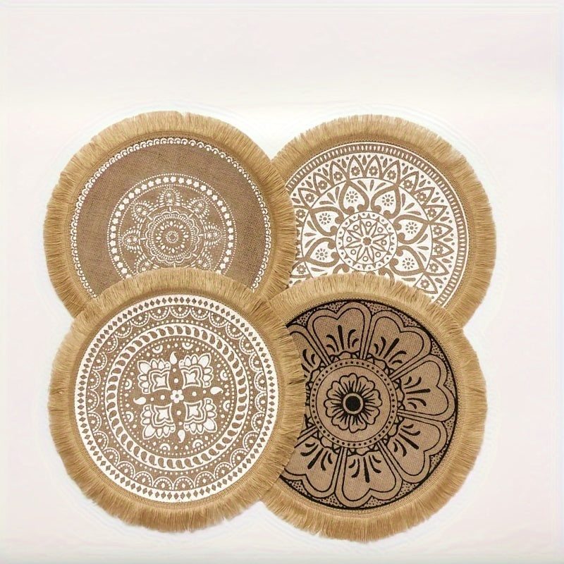 Natural Jute Woven Placemats in Bohemian Style for Home Gatherings, Parties, and Decor.