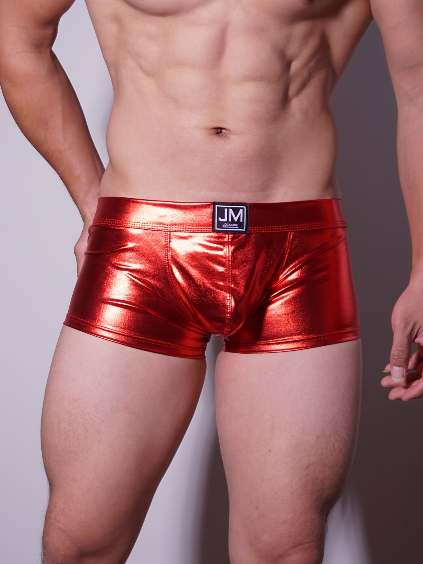 JOCKMAIL Men's Metallic Shiny Boxer Briefs - Gradient Color, Low-Rise, Durable Nylon Blend, Perfect for Parties & Daily Wear.