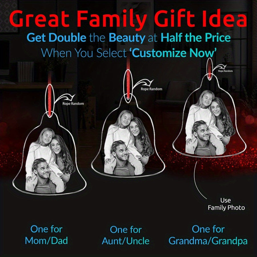 Personalize Your Holidays with a Custom Acrylic Photo Bell Ornament - Unique Gift Idea for Couples, Men, and Women - Single Frame Design Suitable for Ages 14 and Up - Made from Transparent Acrylic Material.