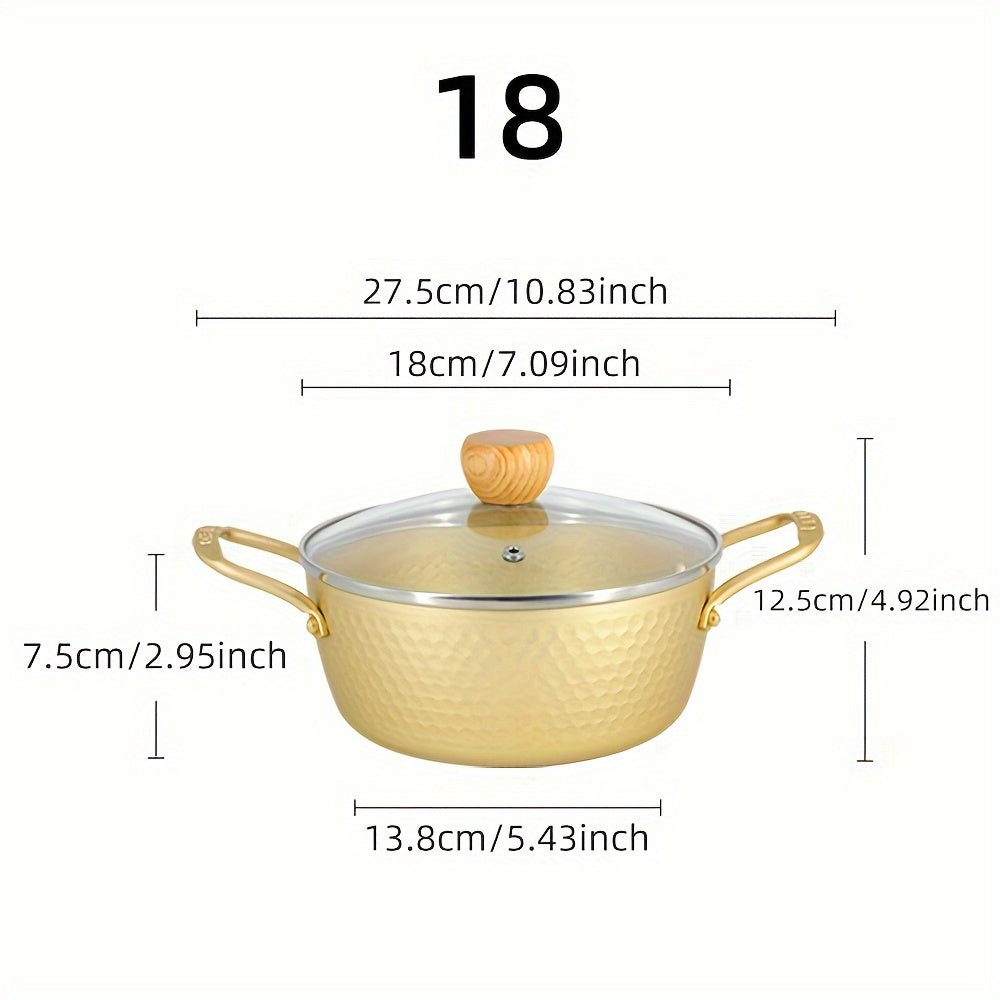 Korean Ramen Noodle Pot with Glass Lid - Aluminum Construction, Suitable for Induction Cooktops, Great for Instant Noodles & Soups - A Must-Have for Home Chefs