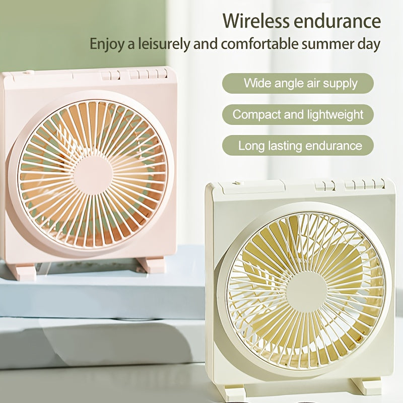 Portable Mini USB Rechargeable Table Fan with Button Control, Made of Durable Plastic Material, Features Built-in Lithium Battery, Ideal for Indoor and Outdoor Use, Comes with Multiple Components.