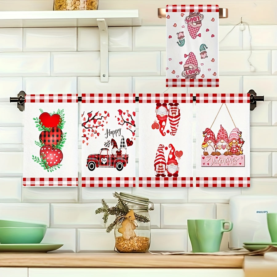 Festive 5-piece towel set for Christmas & Valentine's Day, featuring snowflake & heart designs. Made of high absorbency microfiber, ideal for kitchen & bathroom holiday decor.