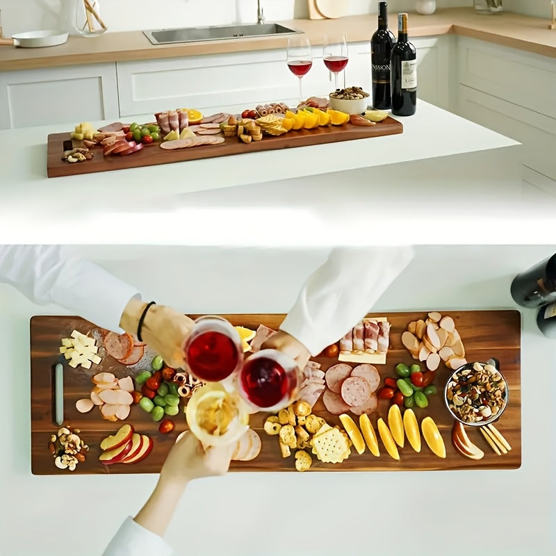 Premium Wooden Cutting Board with Handle, Rectangular Food-Grade Snack Fruit Tray perfect for Kitchen and Party Use.