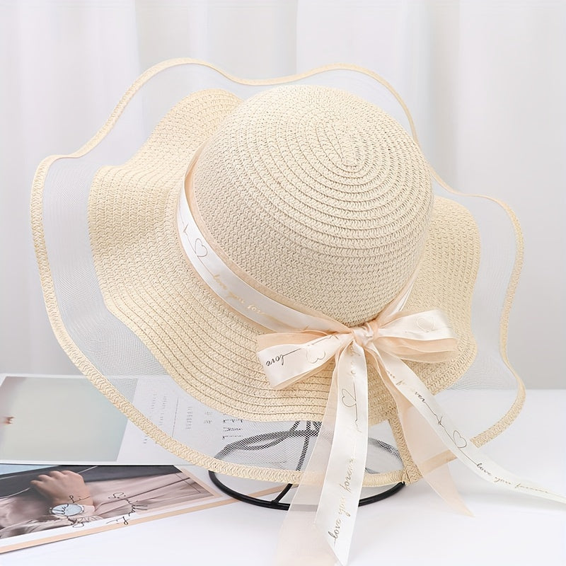 Stylish UV-protected Sun Hat with Bow - Breathable Straw Cap for Women, Ideal for Outdoor Activities in Spring/Fall