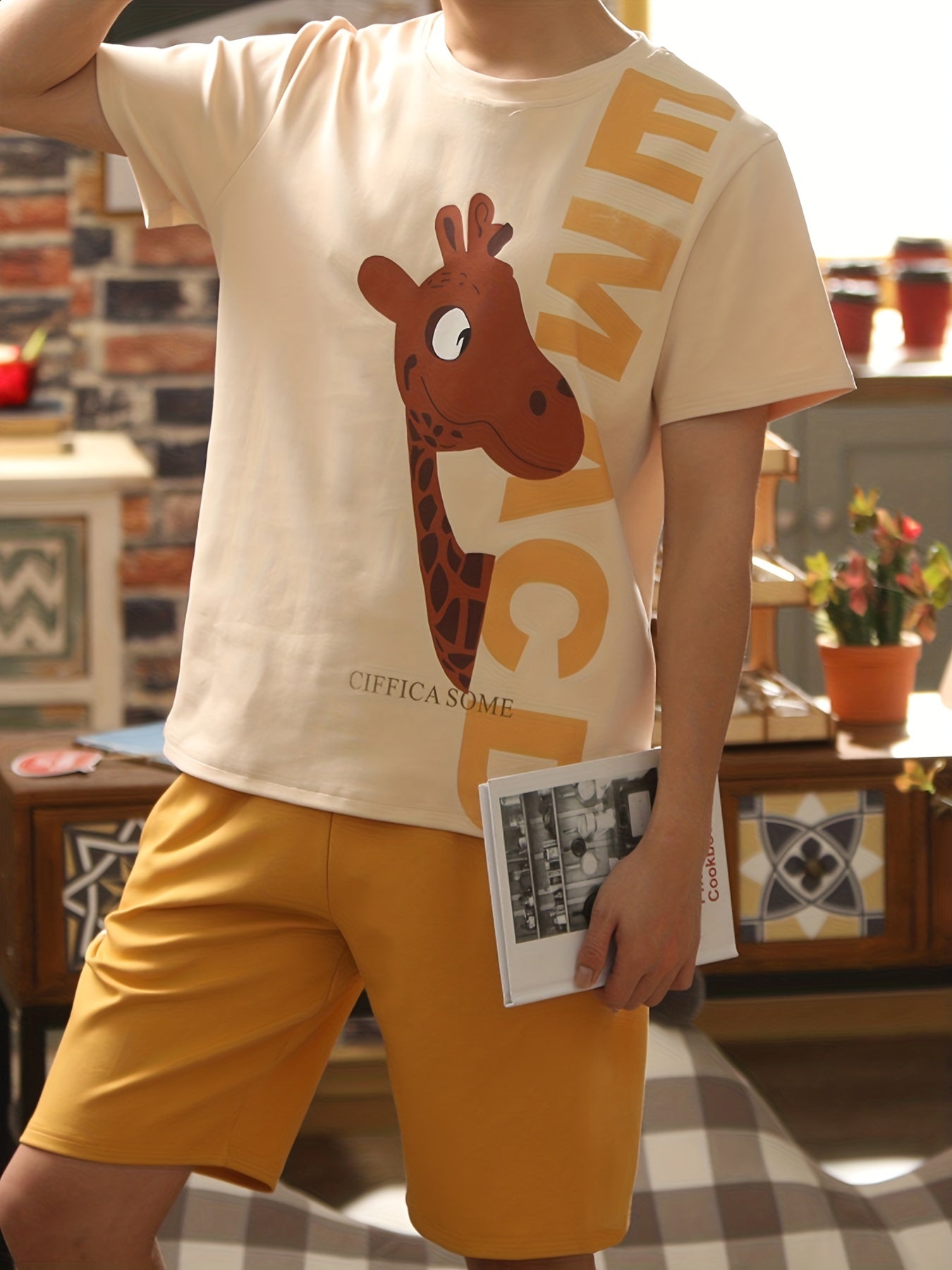 Men's summer cartoon pajamas - short sleeve set for casual home wear.