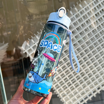 21oz astronaut sports water bottle with straw and carrying rope - durable and leakproof for outdoor activities, school, and hiking.