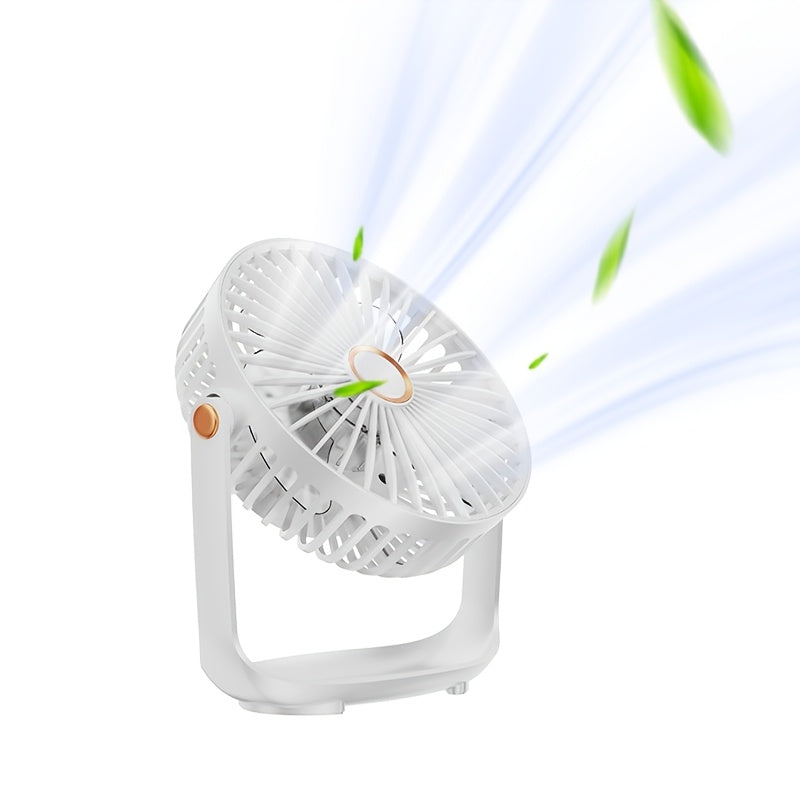 Sleek White Compact Portable Desktop Fan with USB Charging - Features 5-Speed Adjustable Cooling, Long-Lasting Battery for Indoor/Outdoor Use - Includes Power Cable and is Perfect for on-the-go Cooling