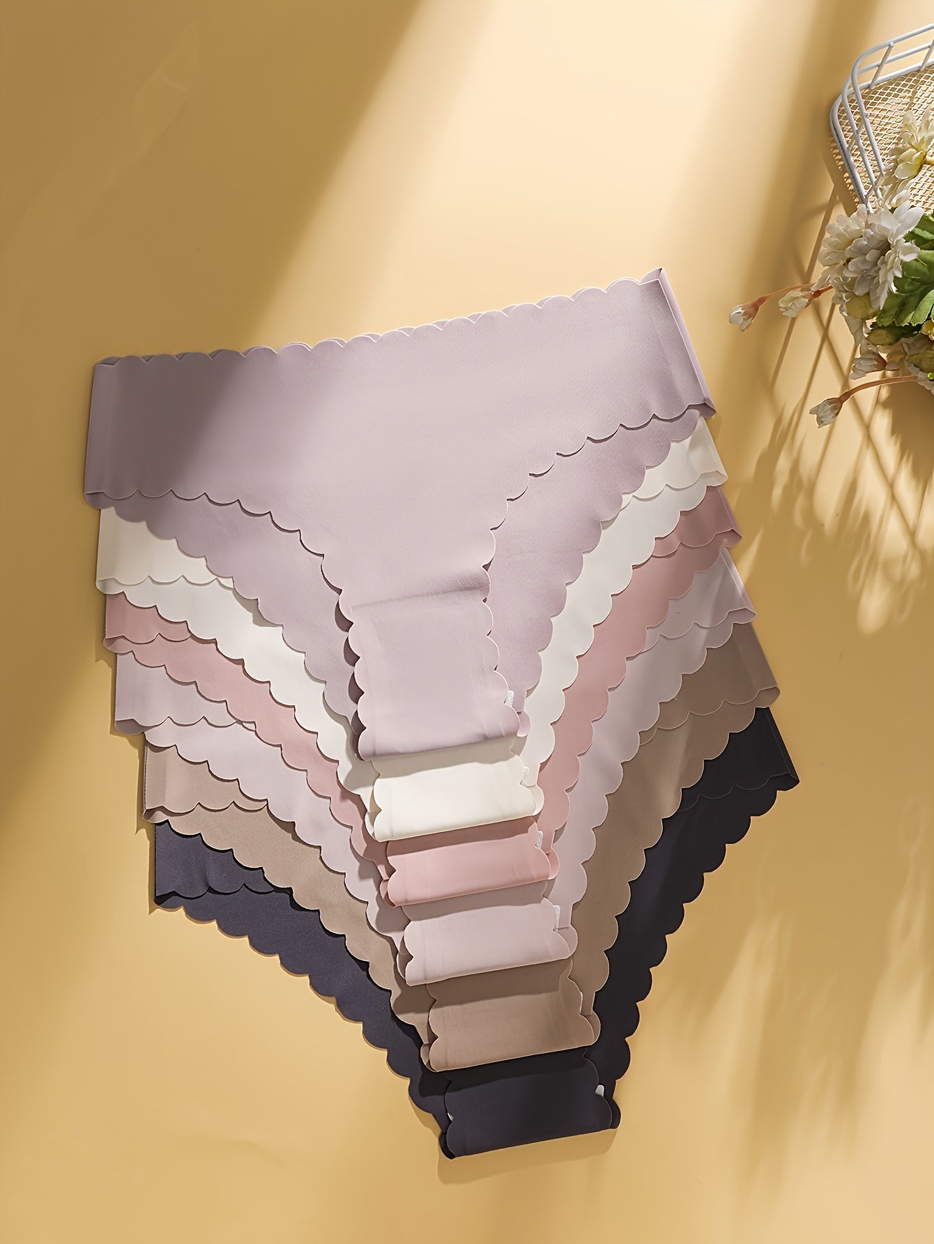 "6 Solid Scallop Trim Briefs, Sexy and Comfy Intimates Panties for Women"