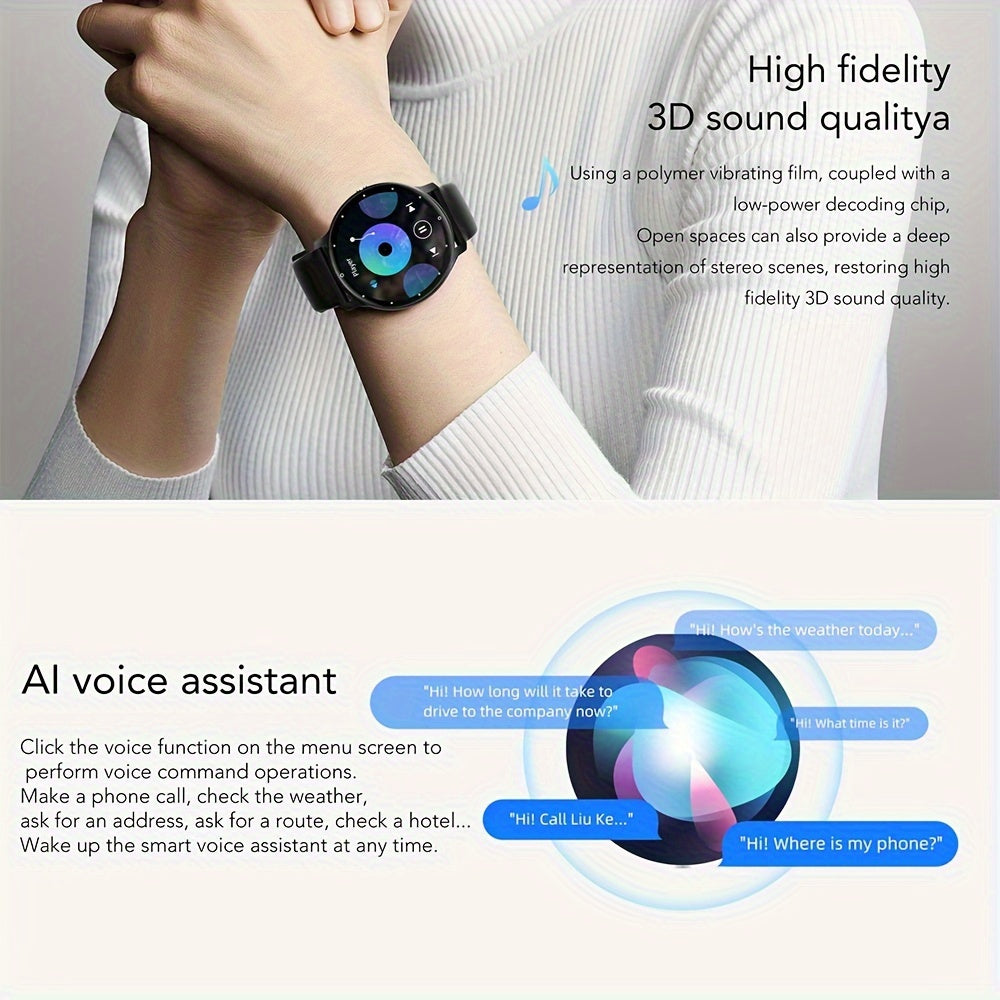 Purspo Smart Watch with call function, wireless 5.2, multi-sport modes, weather forecast, AI voice control, music playback, TFT display, silicone strap, USB charging, 230mAh battery