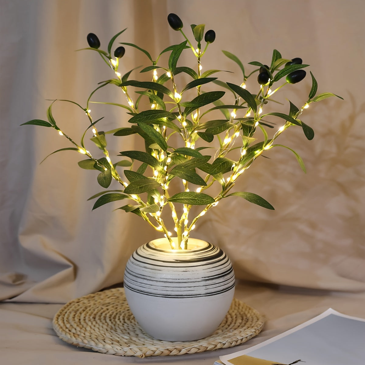 Modern LED Olive Branch Light for Festive Events, ideal for Home Decor and Parties. Suitable for Cabinets, Dining Tables, and Cafés.