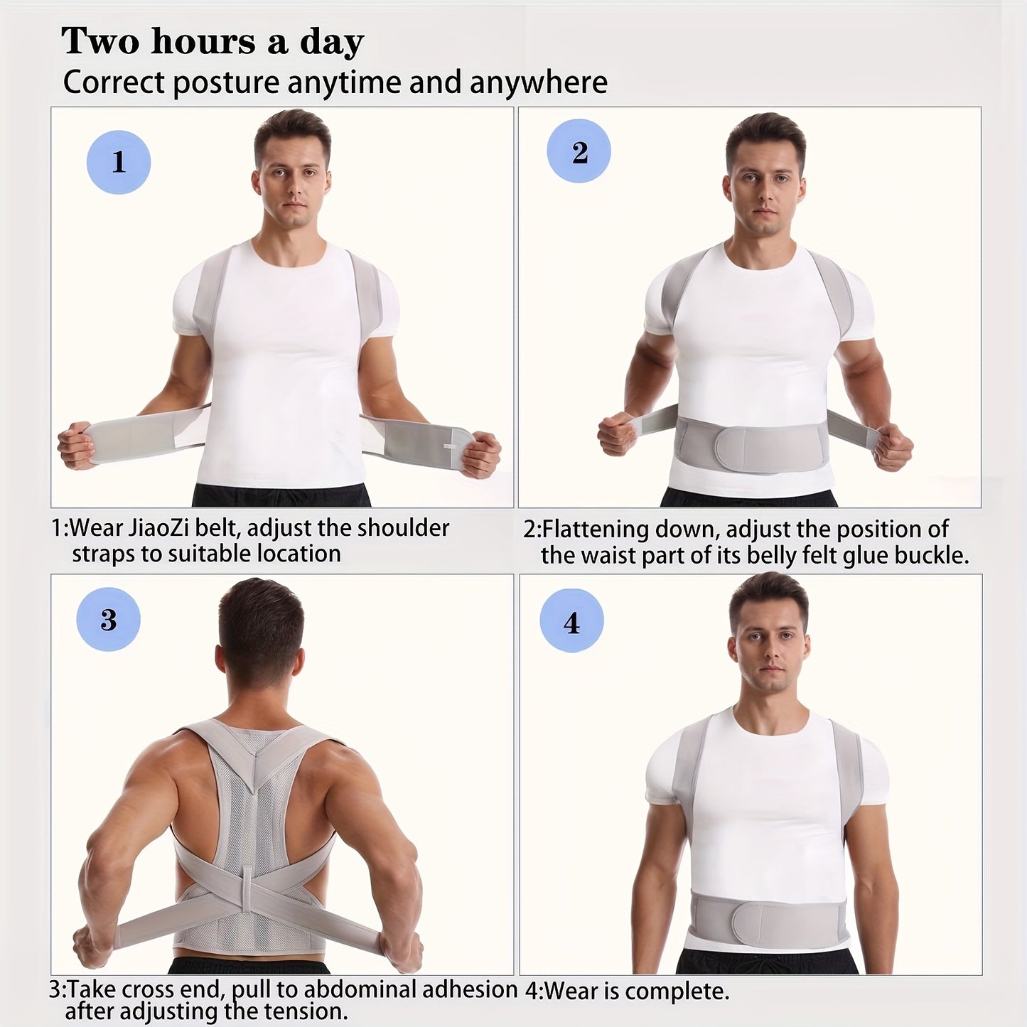 Posture corrector brace for men and women, improves posture and reduces slouching. Adjusts to fit comfortably.