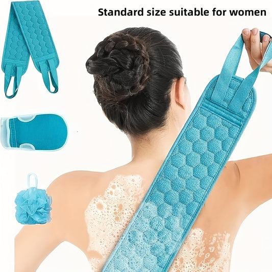 [Popular Choice] 3-piece Teal Exfoliating Bath Set for Women - Includes Loofah Sponge, Bath Glove & Back Scrubber Towel - Formaldehyde-Free, Deep Skin Cleansing Tools for Home