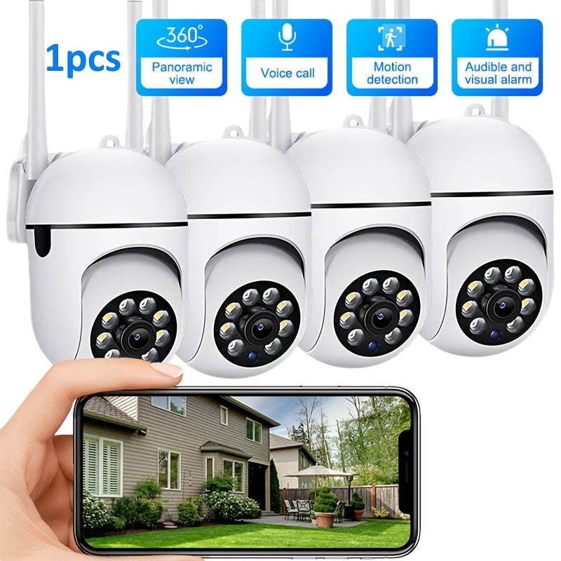 The 1 piece QKH 2.4G WiFi HD Security Camera features PTZ with Auto Tracking, Alarm, Color Night Vision, AI Motion Detection, Flood Light, 1440P Resolution, 350° Horizontal & 90° Vertical Rotation, Two-Way Audio, Smartphone Compatibility, USB Power, and