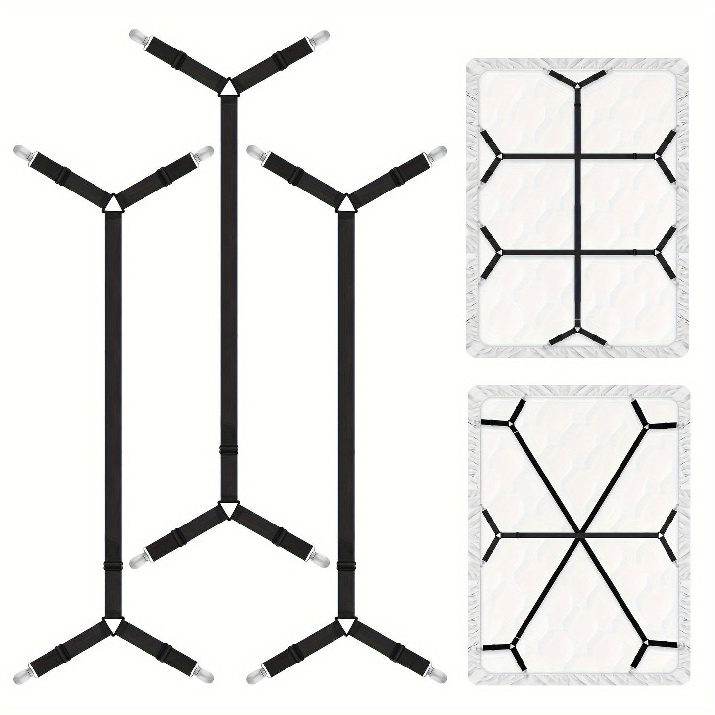 Регулируемые ремни для простыней с металлическими зажимами - Набор из 3 штук | Эластичные застежки для натяжных простыней | Подходит для всех размеров матрасов