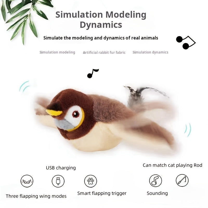 Интерактивная электрическая игрушка для кошек, которая имитирует звуки и движения птиц, чтобы обеспечить как физическую, так и умственную стимуляцию для вашей кошки. Хвост изготовлен из искусственного перьево-полиэстерового материала.