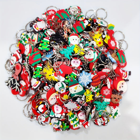 Top Pick: Set of 30 Cartoon Christmas Keychains with Various Designs, PVC Material, Round Clasp - Perfect for Party Favors and Back-to-School Gifts, Assorted Styles, Great for Christmas Parties