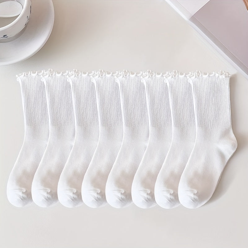 6 pairs of comfortable and breathable mid tube lettuce trim socks for women.