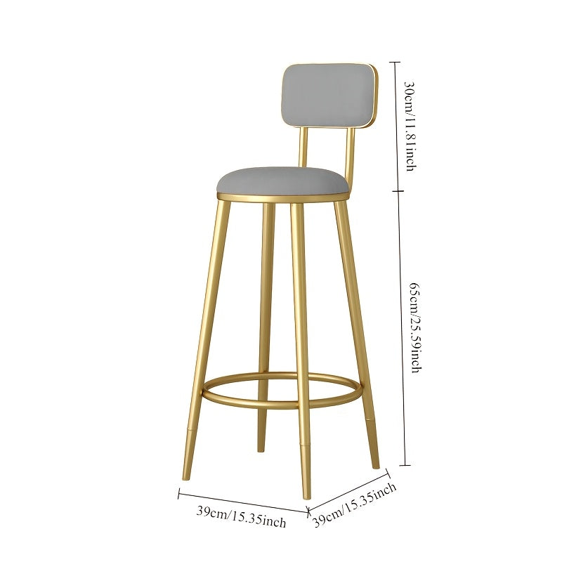 Minimalist wrought iron bar stool with comfortable backrest and golden legs - Ideal for home, restaurant, cafe, or entertainment area.