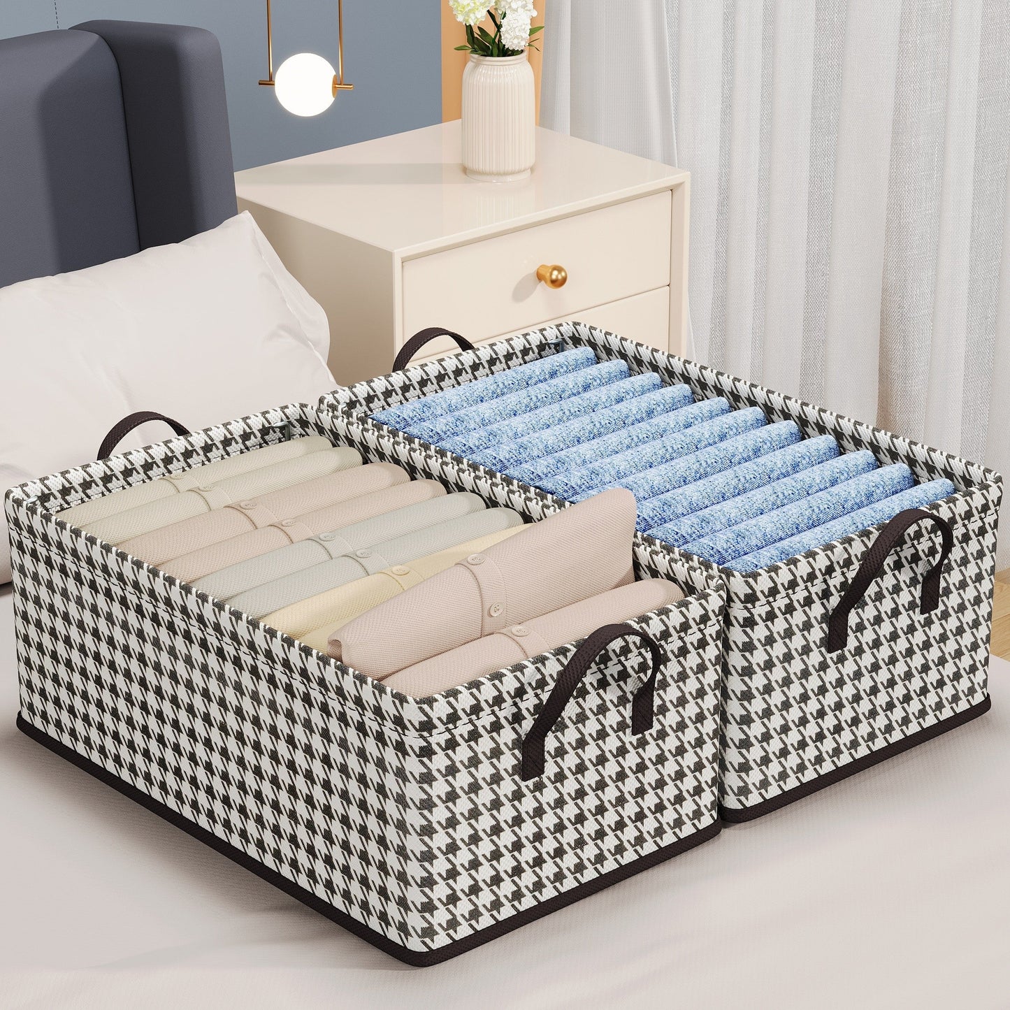 Chic Foldable Storage Basket with Strong Handles - Geometric Design Made from Non-Woven Fabric for Bedroom, Living Room & Laundry Organization