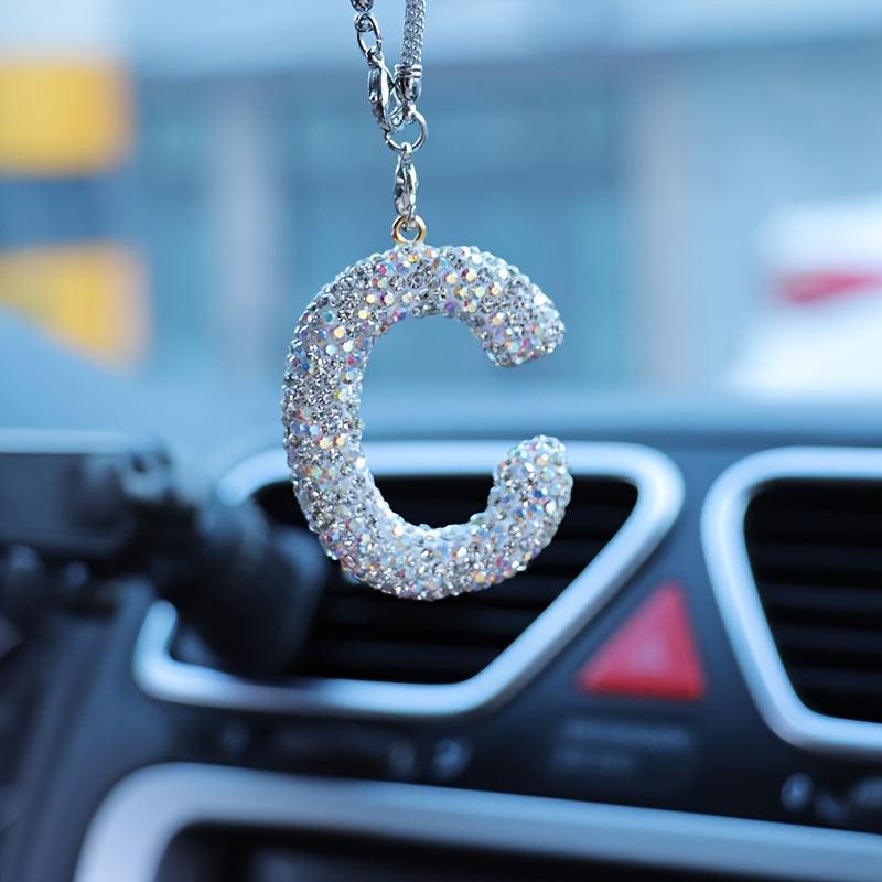 Crystal Bling Alphabet Letter Pendant for Vehicle Mirror - Durable Metal Material