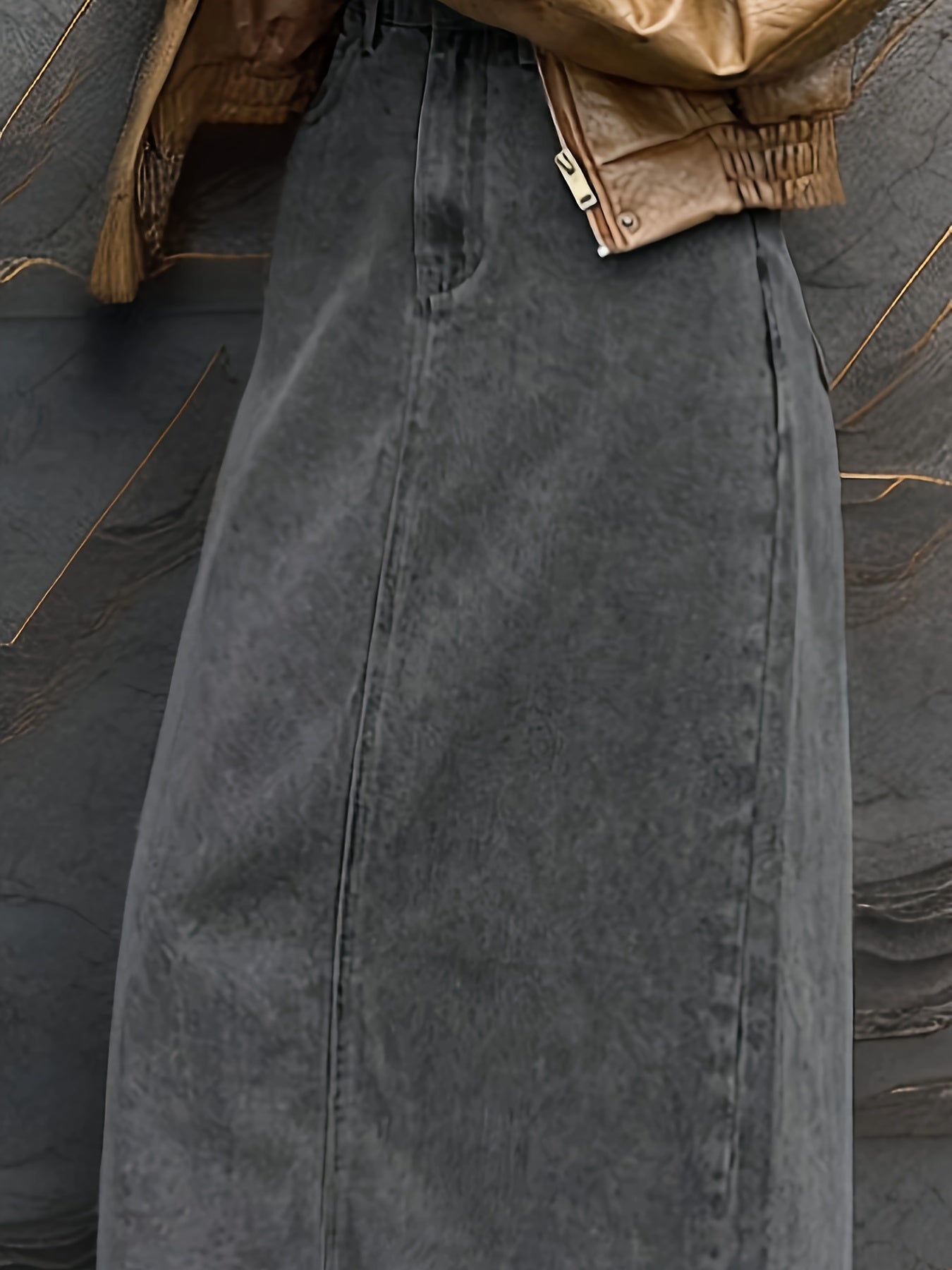 Casual denim skirt in washed grey with split back detailing, women's jeans & clothing.