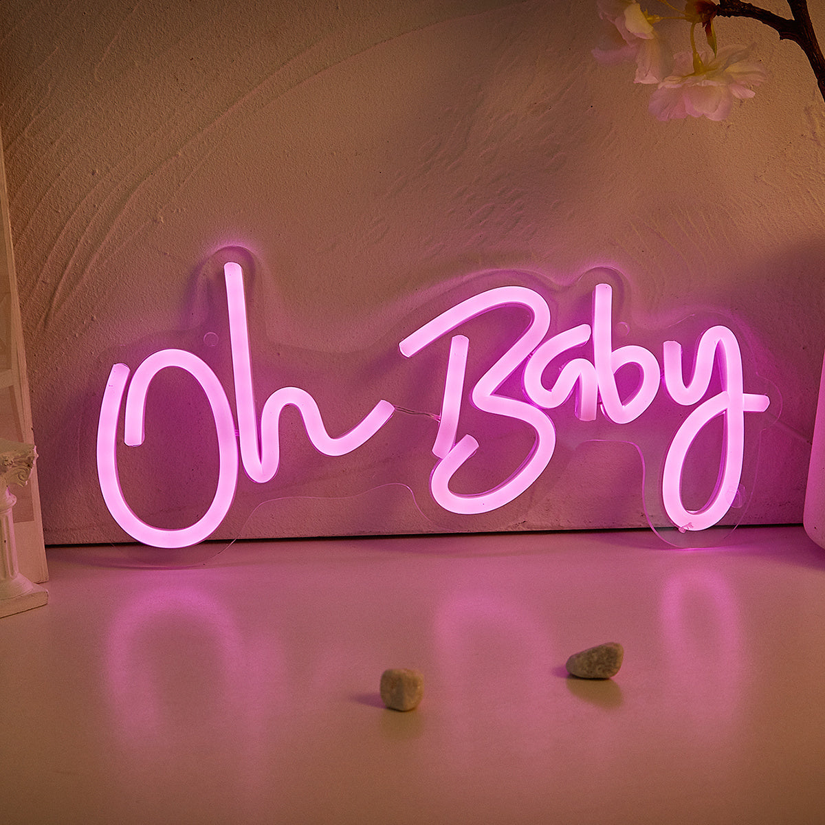 1 piece LED neon sign "Oh Baby" with switch control and USB power, no batteries needed, for bedroom wall decor.