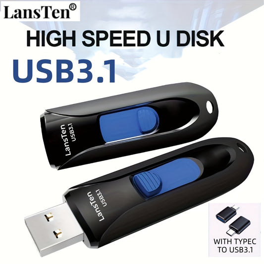 LansTen Yuqori Tezlikdagi USB 3.1 Flesh Disk, Type-C dan USB 3.1 Adapter bilan, turli sig‘imlarda mavjud, Kompyuter saqlash uchun mustahkam Zip Disk