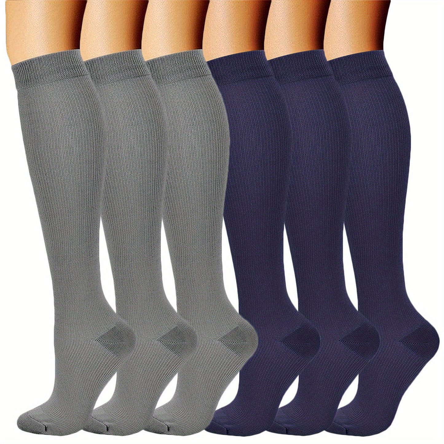 6 pairs of comfortable and breathable compression socks for men and women, perfect for sports like running, cycling, basketball, football, and hiking.